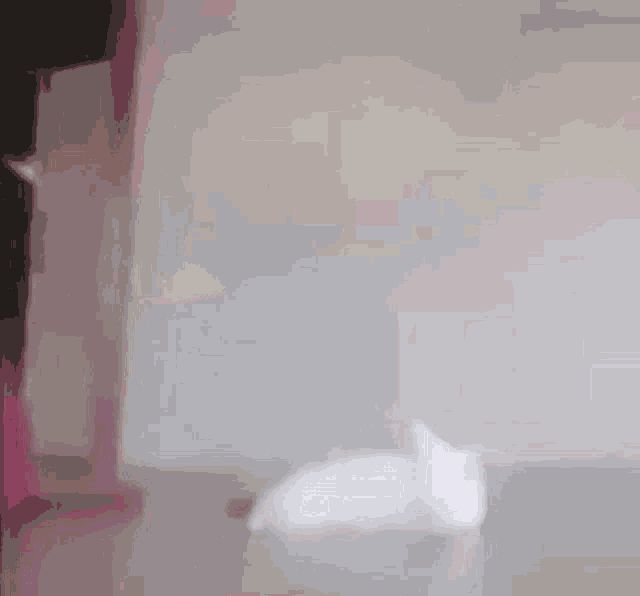 a person is laying on a bed with a pink blanket and a white wall in the background .