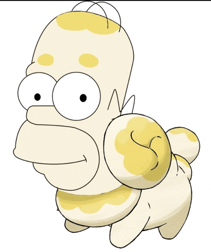 a cartoon drawing of homer simpson with yellow spots