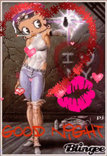 a picture of betty boop with the words good night written on it