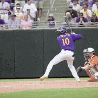 a baseball player with the number 10 on his back is swinging at a ball
