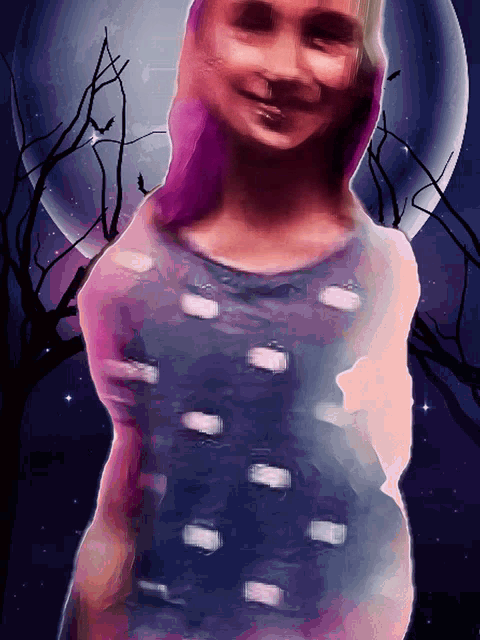a blurry picture of a girl with pink hair