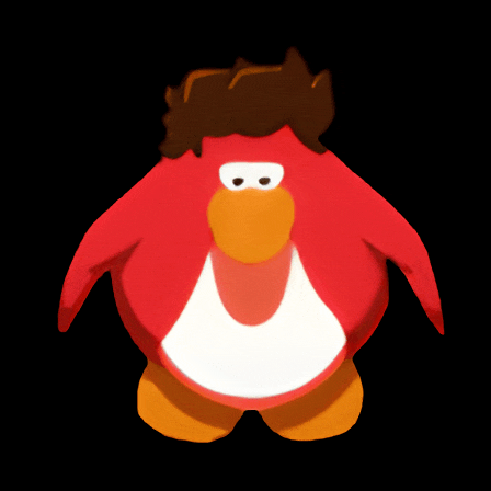 a red penguin with a brown hat and a white chest