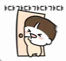 a cartoon character is leaning against a wall with his head hanging out of it .