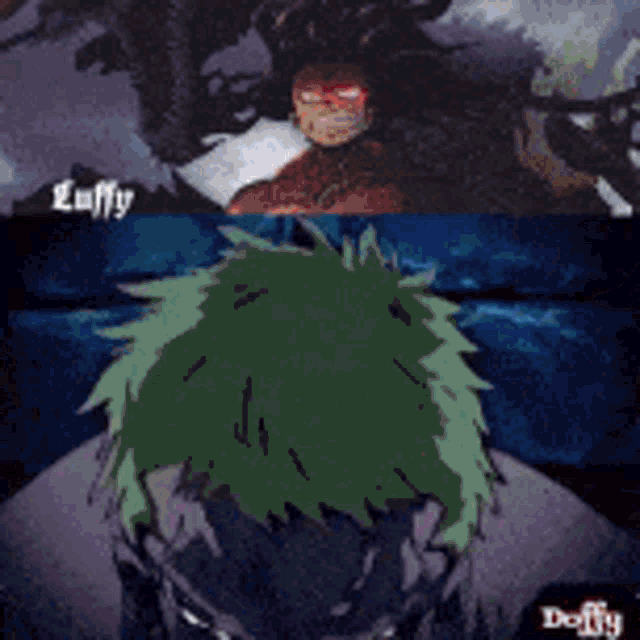 luffy and roronoa zoro from one piece are shown in a collage