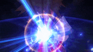 a blue light is coming out of a sphere in a dark room