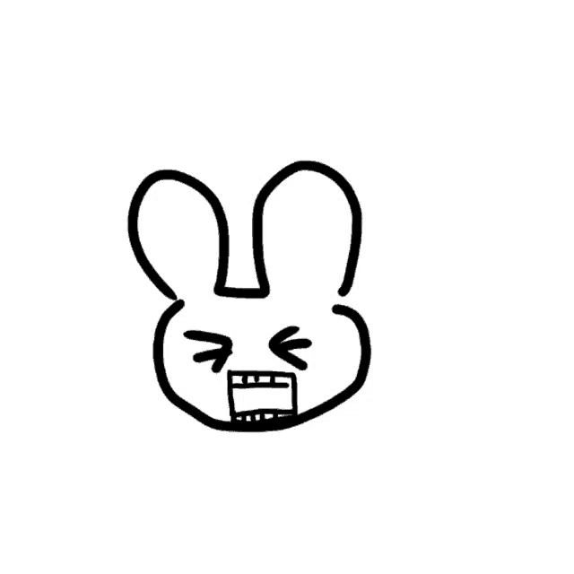 a black and white drawing of a rabbit with its mouth open .