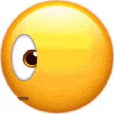 a yellow smiley face with a big eye and a slight smirk .