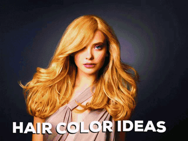 a woman with long blonde hair and the words hair color ideas behind her