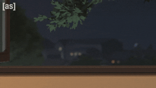 a cartoon character is sitting on a window sill and the letters a and s are visible