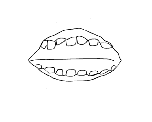 a black and white drawing of a person 's teeth