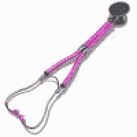 a close up of a pink stethoscope on a white surface .