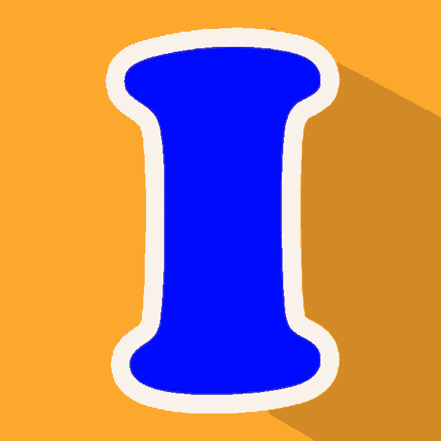 a blue letter i is on an orange background