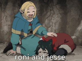a cartoon of roni and jesse with a cat on the ground