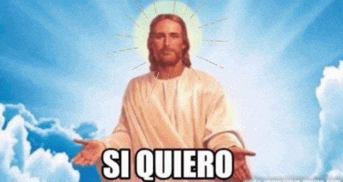 a picture of jesus with the words si quiero written on it