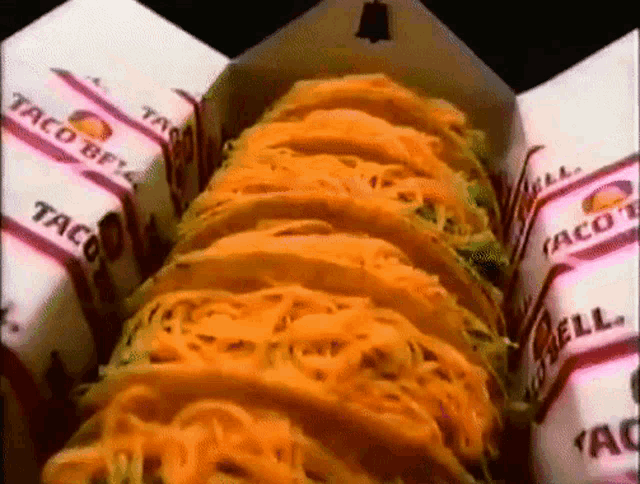 a box of taco bell tacos with a bell on it