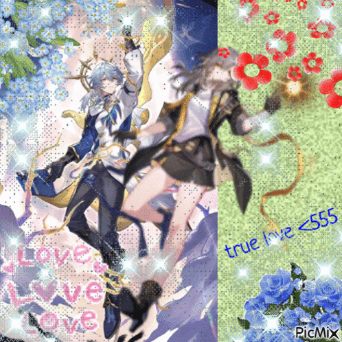 a picture of a boy and a girl with the words true love written on the bottom