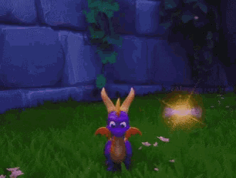 a purple dragon with horns and wings is laying in the grass in a video game