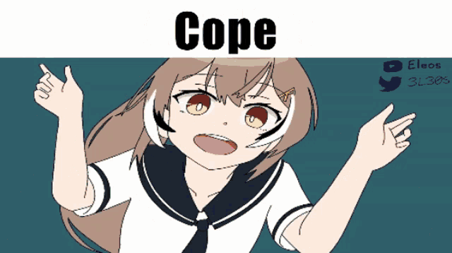 a cartoon of a girl with the word cope on the top