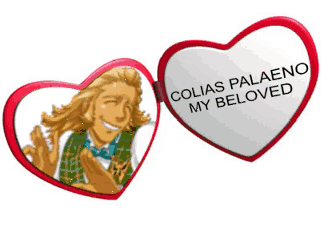 two hearts with a picture of a man and the words " colias palaeno my beloved "