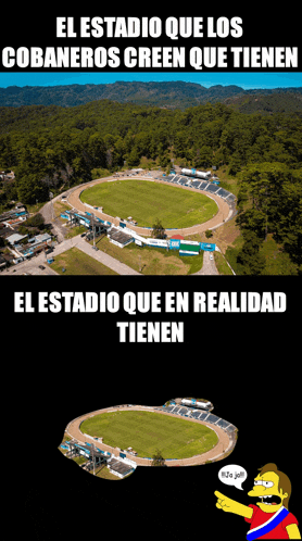 an aerial view of a soccer field with the words el estadio que en realidad tienen above it