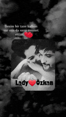 a black and white photo of a man and woman holding hands with lady ozkan written on the bottom