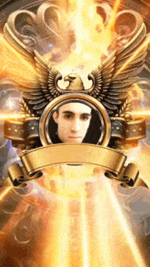 a picture of a man in a gold emblem with an eagle on top