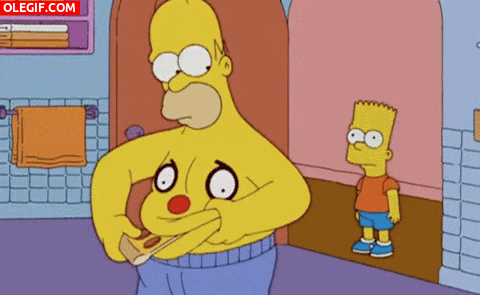bart simpson is standing next to homer simpson in a bathroom .