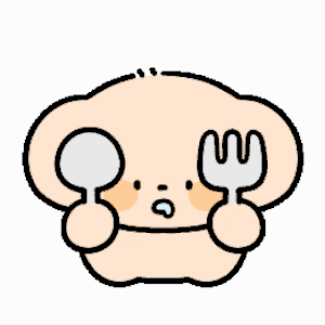 a cartoon character holding a fork and spoon in front of his eyes