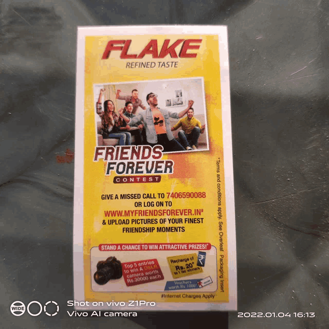 a flyer for a flake contest is shown on a vivo z1pro camera