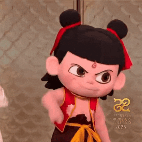 a cartoon character is standing in front of a wall and looking angry .