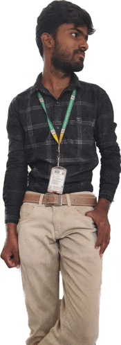a man with a lanyard around his neck that says ' id card '
