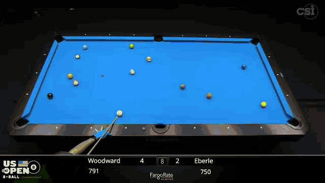 a pool game is being played on a screen that says us open