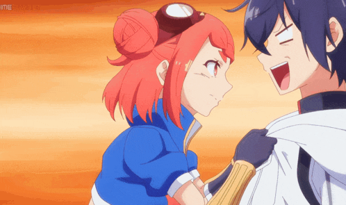 a man and a girl are looking at each other and the girl is wearing a goggles on her head