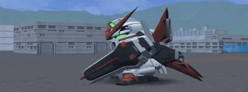 a robot with a gun is flying through the air in a video game .