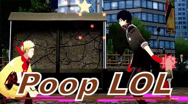 a video game scene with the words poop lol