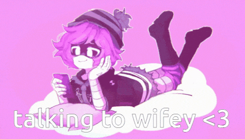 a drawing of a girl laying on a cloud with the words talking to wifey < 3 below her