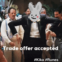 a man in a tuxedo is dancing with a rabbit on his head and the caption reads trade offer accepted