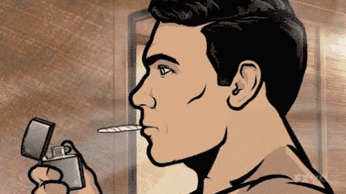 a cartoon of archer lighting a cigarette
