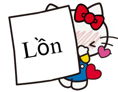 a hello kitty holding a sign that says " lon "