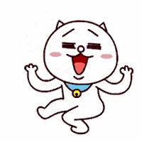 a cartoon cat is dancing with his arms in the air and his tongue out .