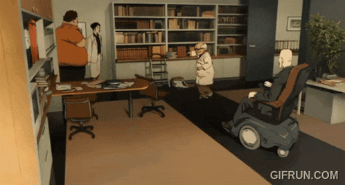 a gif from gifrun.com shows a man in a wheelchair talking to a man in a lab coat