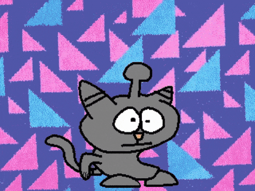 a cartoon drawing of a gray cat with a antenna on its head