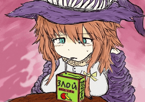 a drawing of a girl drinking from a box that says 3aoy on it