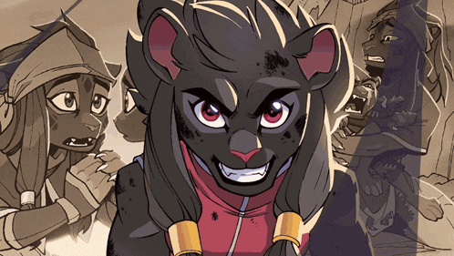 a cartoon drawing of a black panther with a red eye