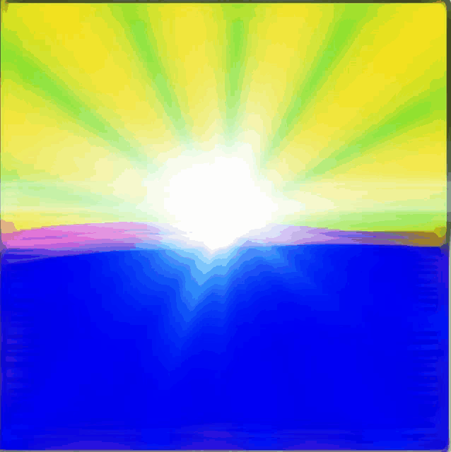 a blue and yellow background with the sun shining through it