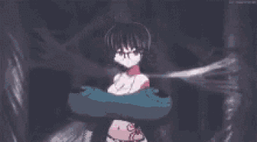 a cartoon girl is holding a sword and a rope in her hand .