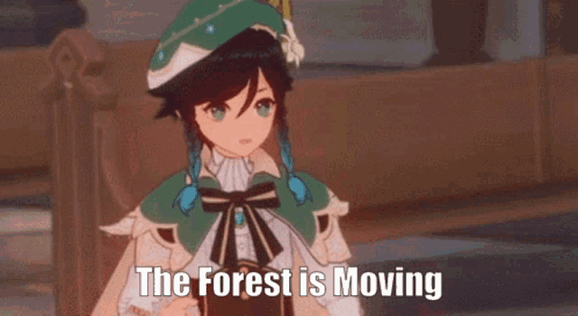 a cartoon character with the words `` the forest is moving '' written on his face .
