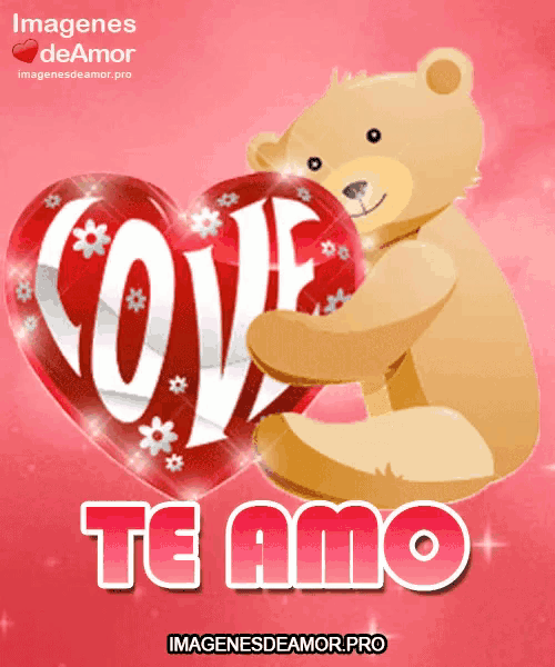 a teddy bear is holding a heart that says love
