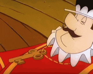 a cartoon character with a mustache is holding a key in his mouth .