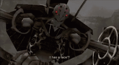 a video game character says " it has a face ? "